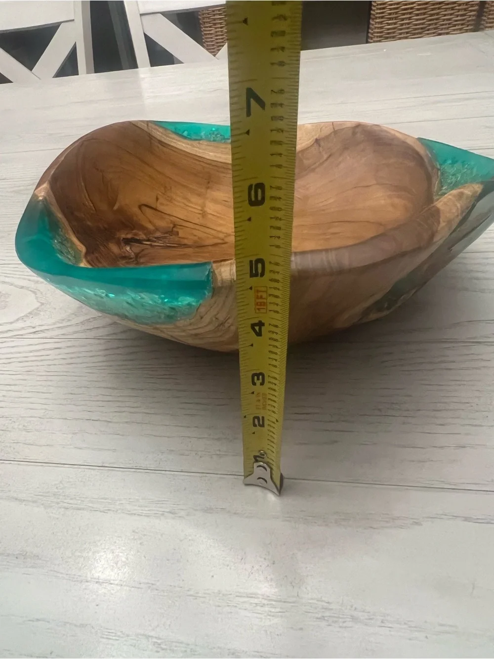 Pier 1 Teak Wood Turquoise Resin Bowl Indonesia Coastal Decor 10”